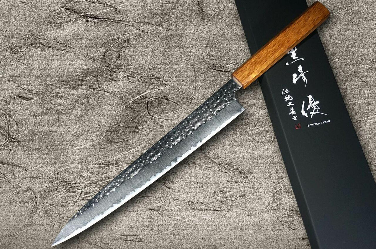 Yu Kurosaki R2SG2 Hammered SENKO WA OK8M Japanese Chefs SlicerSujihiki 270mm with Urushi Lacquered Oak Handle