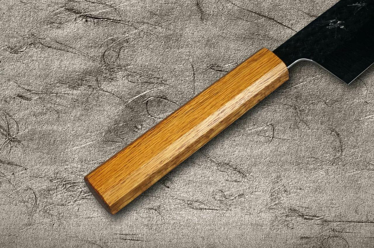 Yu Kurosaki R2SG2 Hammered SENKO WA OK8M Japanese Chefs Santoku Knife 170mm with Urushi Lacquered Oak Handle