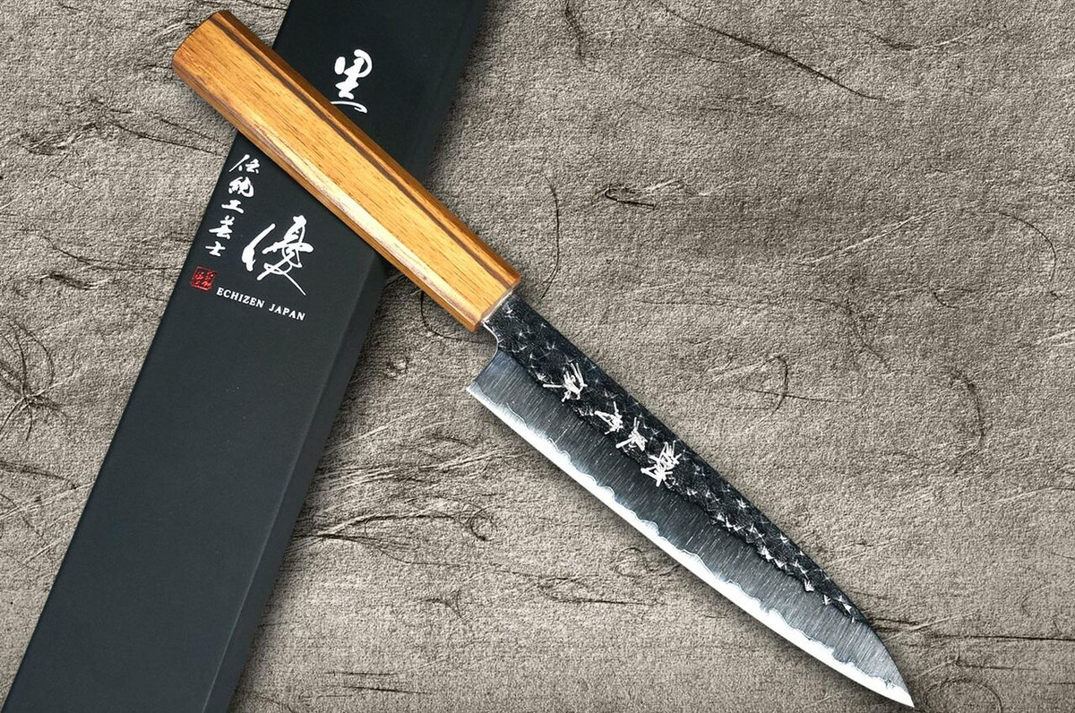 Yu Kurosaki R2SG2 Hammered SENKO WA OK8M Japanese Chefs Petty KnifeUtility 150mm with Urushi Lacquered Oak Handle