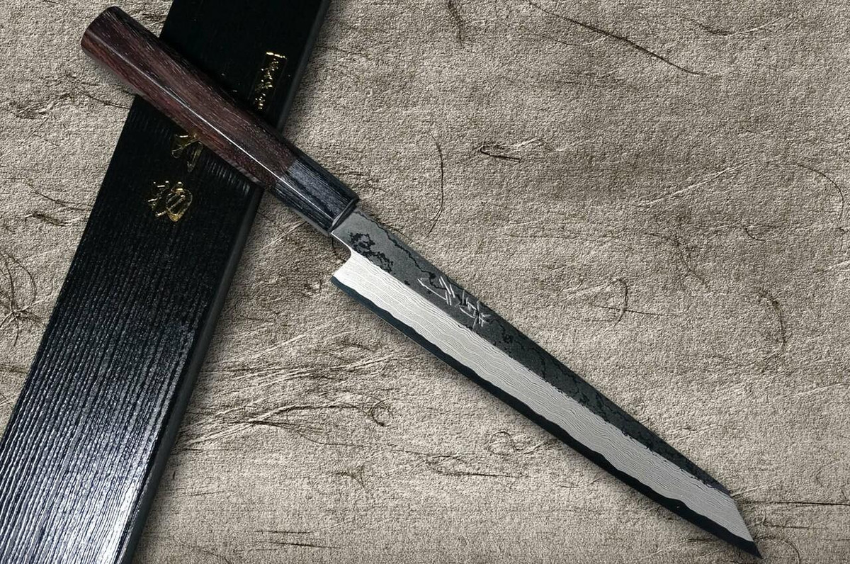 Takayuki Iwai Aogami No.2 Damascus FUMON RS Japanese Chefs Kiritsuke-YanagibaSashimi 210mm