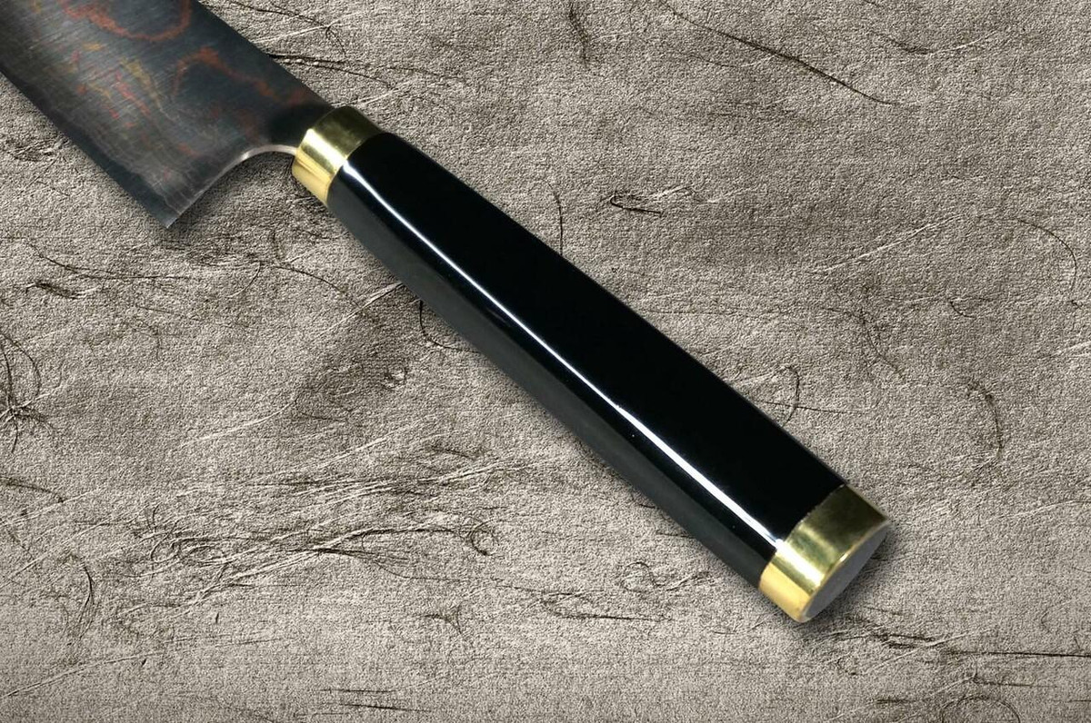 Takeshi Saji Makie-Art Aogami No.2 Colored Damascus Japanese Chefs Gyuto Knife 210mm with Urushi Lacquered Saya and Handle FUJIN RAIJIN