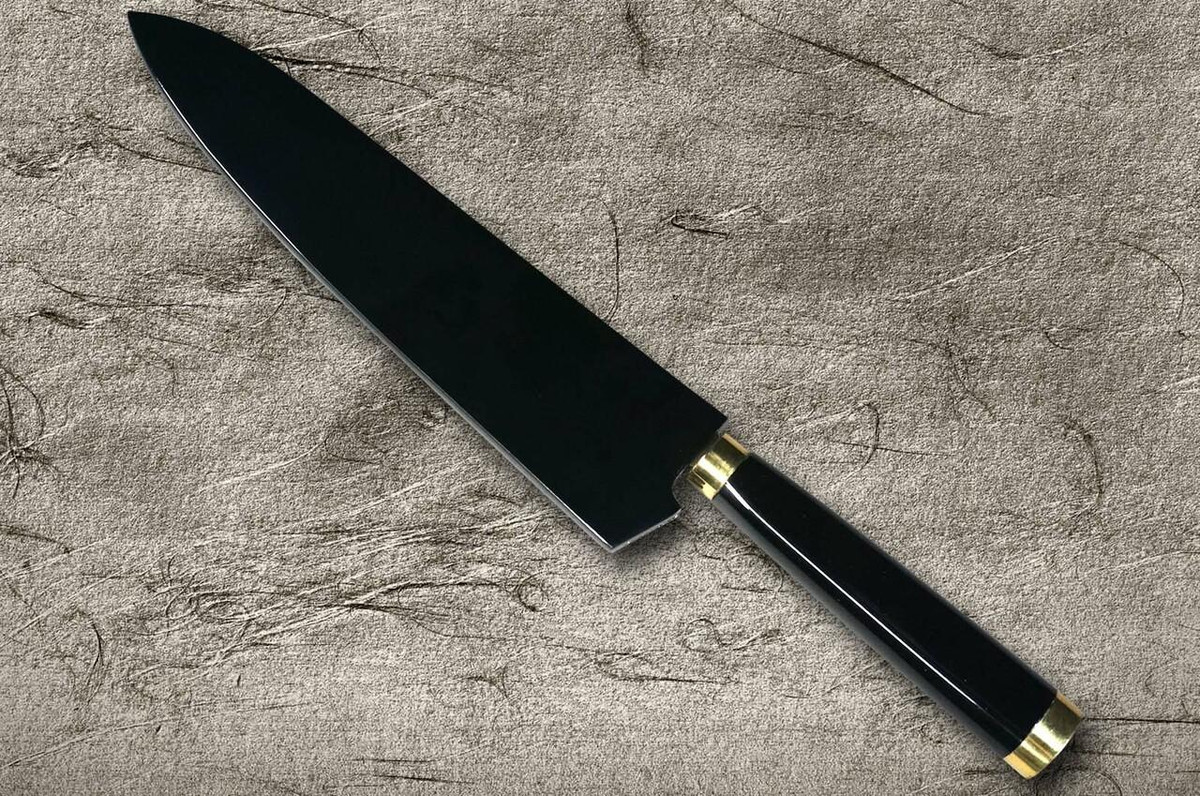 Takeshi Saji Makie-Art Aogami No.2 Colored Damascus Japanese Chefs Gyuto Knife 210mm with Urushi Lacquered Saya and Handle FUJIN RAIJIN