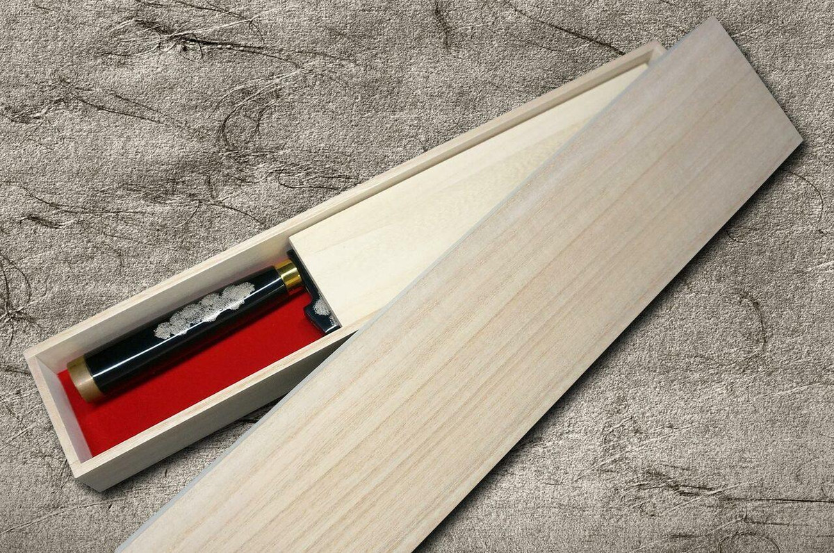 Takeshi Saji Makie-Art Aogami No.2 Colored Damascus Japanese Chefs Gyuto Knife 210mm with Urushi Lacquered Saya and Handle FUJIN RAIJIN