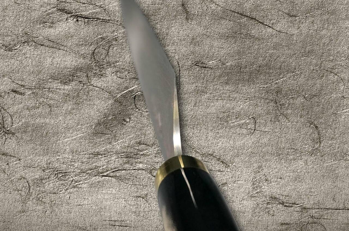 Takeshi Saji Makie-Art Aogami No.2 Colored Damascus Japanese Chefs Gyuto Knife 210mm with Urushi Lacquered Saya and Handle FUJIN RAIJIN
