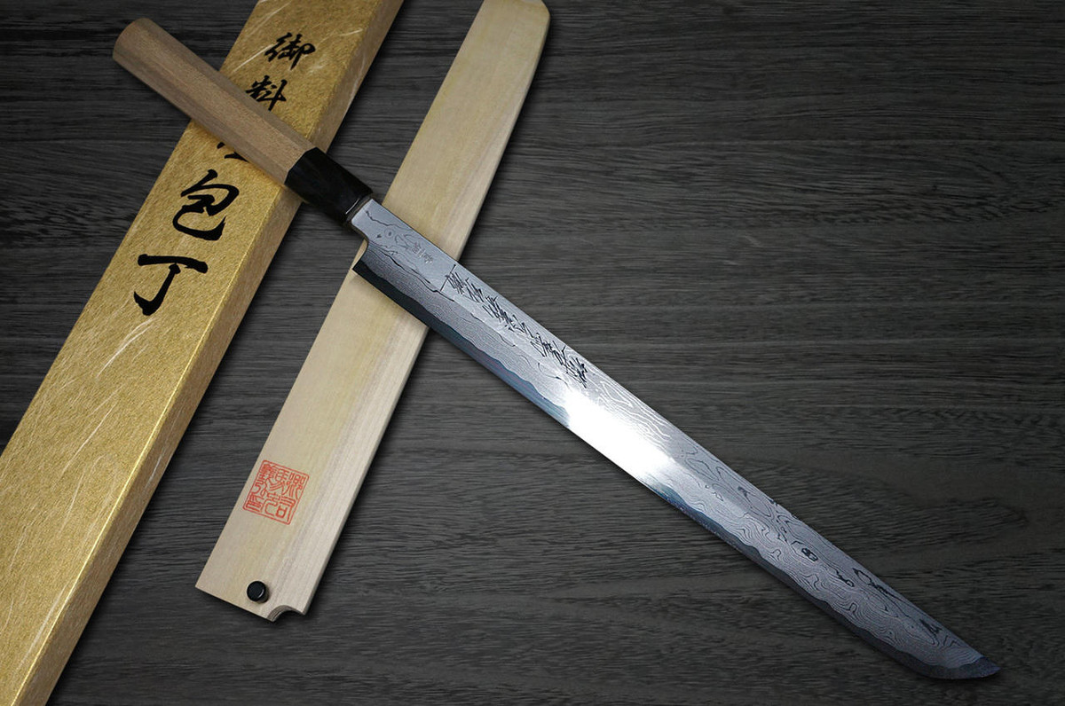Yoshihiro Aogami No.1 Damascus Suminagashi B1SN Japanese Chefs Sakimaru-TakohikiSashimi 270mm with Saya Sheath and Magnolia Wood Handle