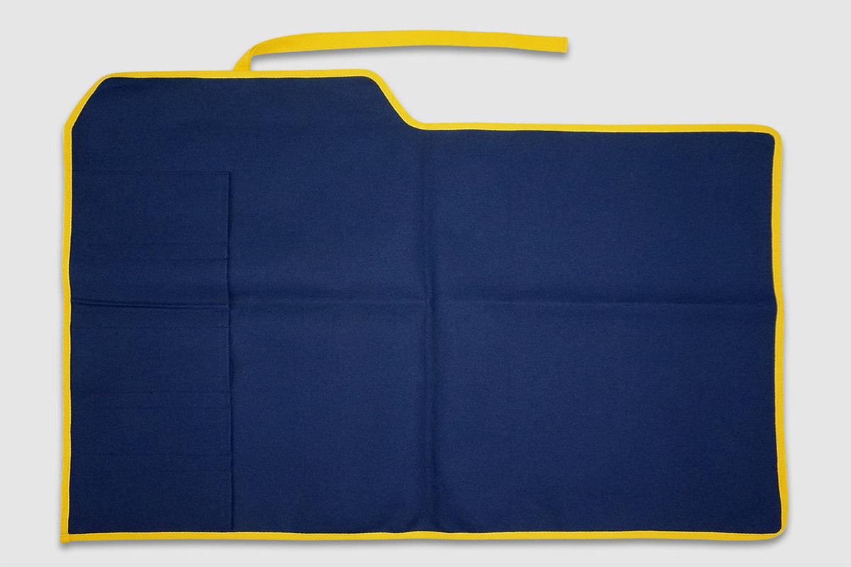 Japanese Style Knife Roll Hemp-Leaf Motif Indigo Large Gold Yellow Lace 5 Pockets