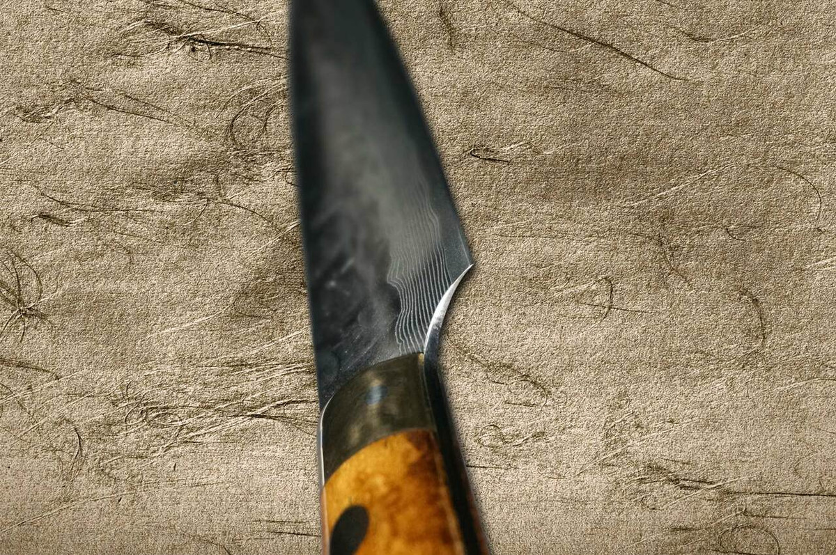 Takeshi Saji VG10 Mirror Hammered Damascus DHM Japanese Chefs Petty KnifeUtility 90mm with Brown Antler Handle