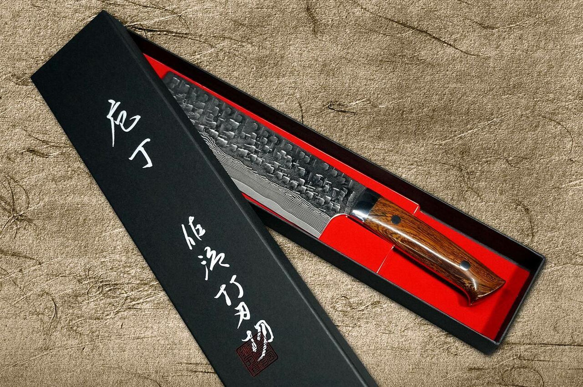 Takeshi Saji VG10 Mirror Hammered Damascus IRN Japanese Chefs NakiriVegetable 170mm with Desert Ironwood Handle