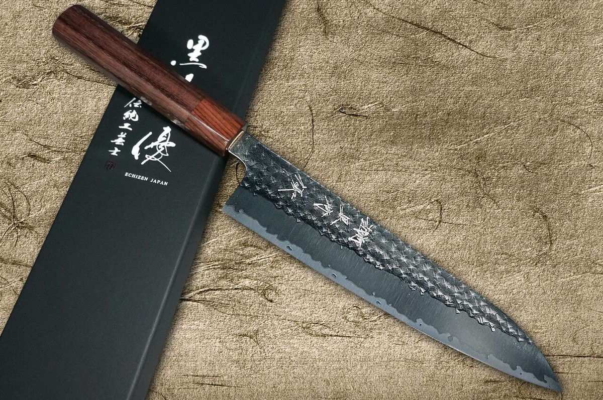 Yu Kurosaki R2SG2 Hammered SENKO WA RS8H Japanese Chefs Gyuto Knife 210mm with Brown-Ring Octagonal Handle