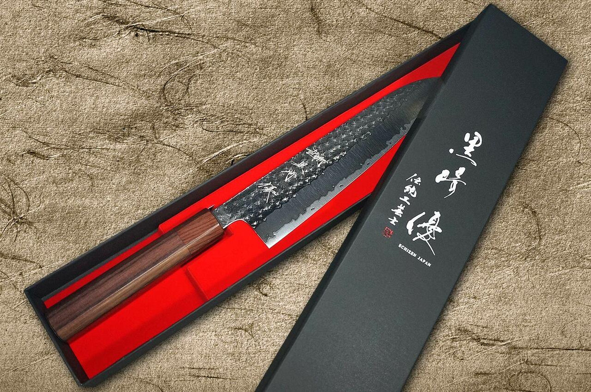 Yu Kurosaki R2SG2 Hammered SENKO WA RS8H Japanese Chefs Gyuto Knife 210mm with Brown-Ring Octagonal Handle