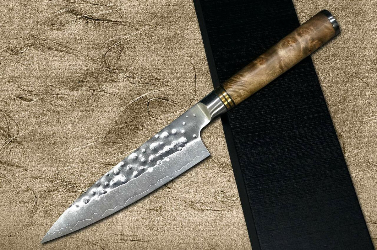 Takeshi Saji R2 Mirror Hammered KRN Japanese Chefs Petty KnifeUtility 130mm with Karin Lump Handle