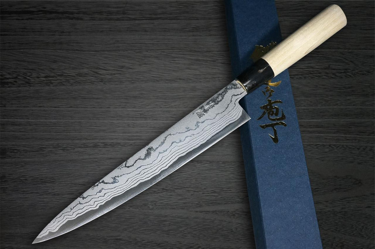 Shigeki Tanaka Aogami No.2 다마스쿠스 MB 일본식 요리사 슬라이서(스지히키) 210mm 목련 나무 손잡이 포함