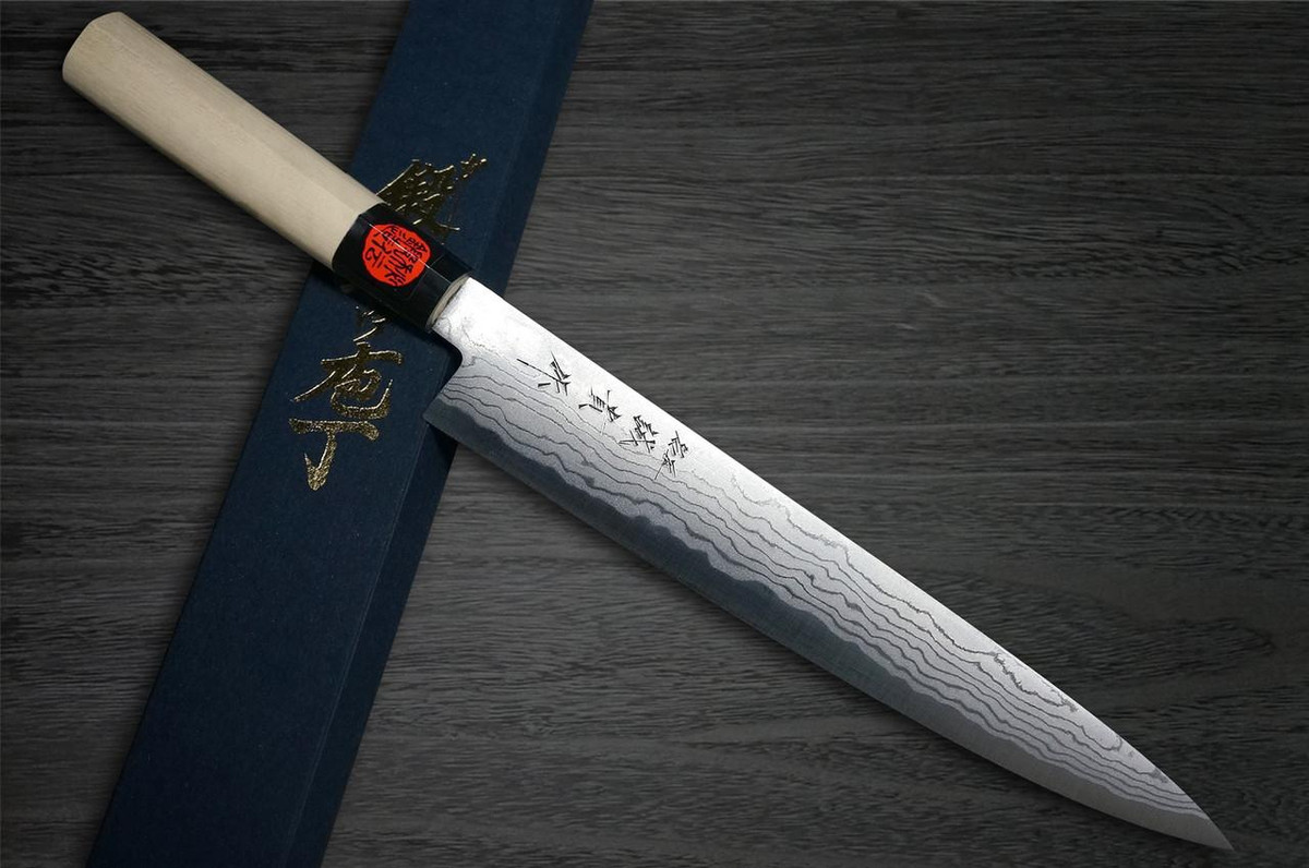 Shigeki Tanaka Aogami No.2 Damasco MB Slicer (Sujihiki) da Chef Giapponese 270mm con manico in legno di magnolia