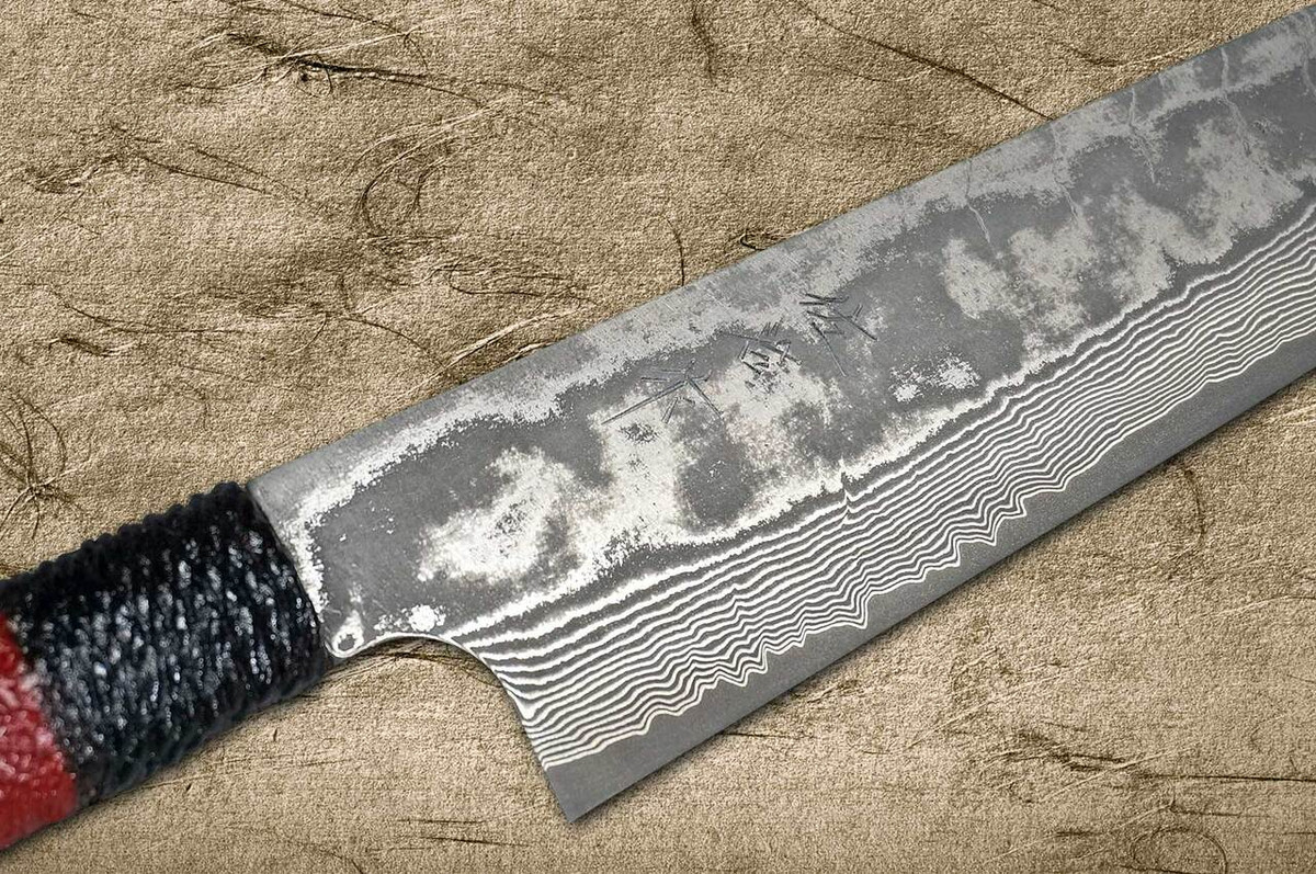 Takeshi Saji VG10 Black Damascus LL Japanese Chefs Bunka Knife 180mm with Black-Red Japanese Urushi Lacquered Handle