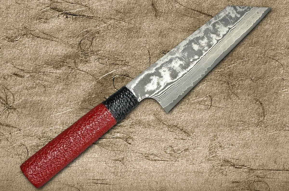 Takeshi Saji VG10 Black Damascus LL Japanese Chefs Bunka Knife 180mm with Black-Red Japanese Urushi Lacquered Handle