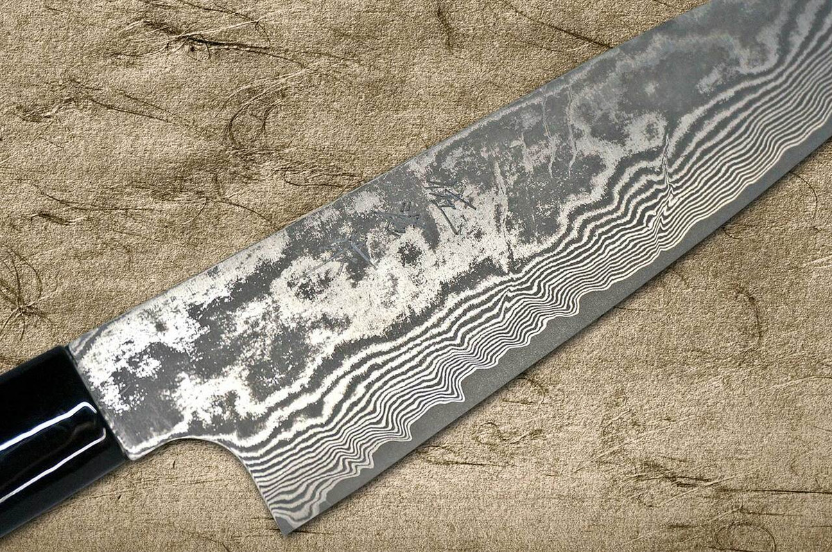 Takeshi Saji VG10 Black Damascus LC Japanese Chefs Santoku Knife 180mm with Black-Gold Japanese Urushi Lacquered Handle