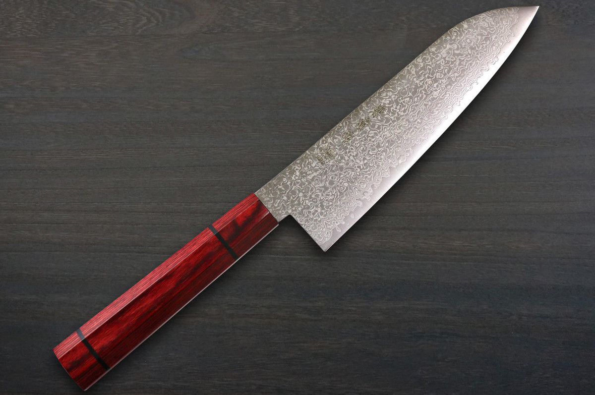 Kanetsune 63-Layer Damascus MINAMO-KAZE Japanese Chef's Santoku Knife 180mm with Dedicated Saya Sheath 