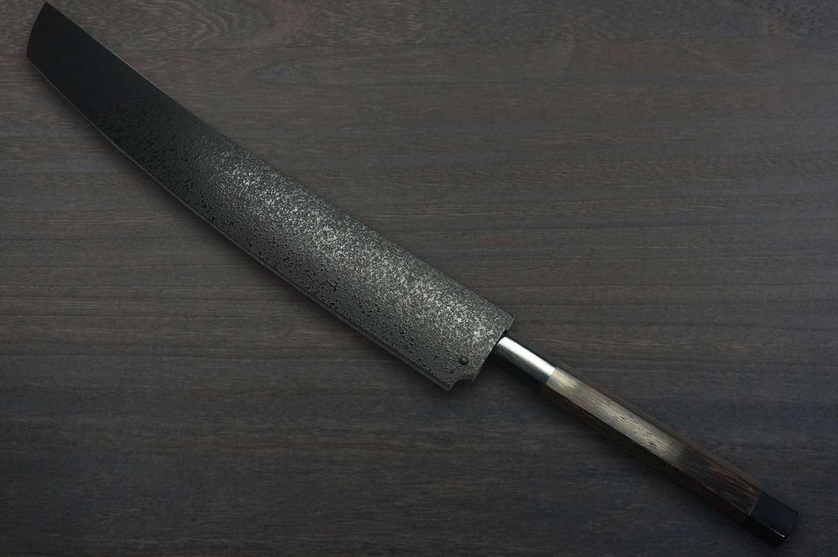 Sakai Takayuki ZANGETSU Honyaki Ginsan Japanese Chefs Mirrored Sakimaru-TakohikiSashimi 390mm with Wenge Handle and Saya Sheath