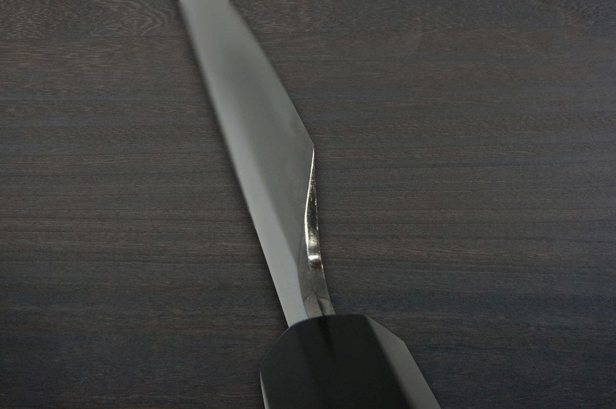 Sakai Takayuki ZANGETSU Honyaki Ginsan Japanese Chefs Mirrored Sakimaru-TakohikiSashimi 390mm with Wenge Handle and Saya Sheath