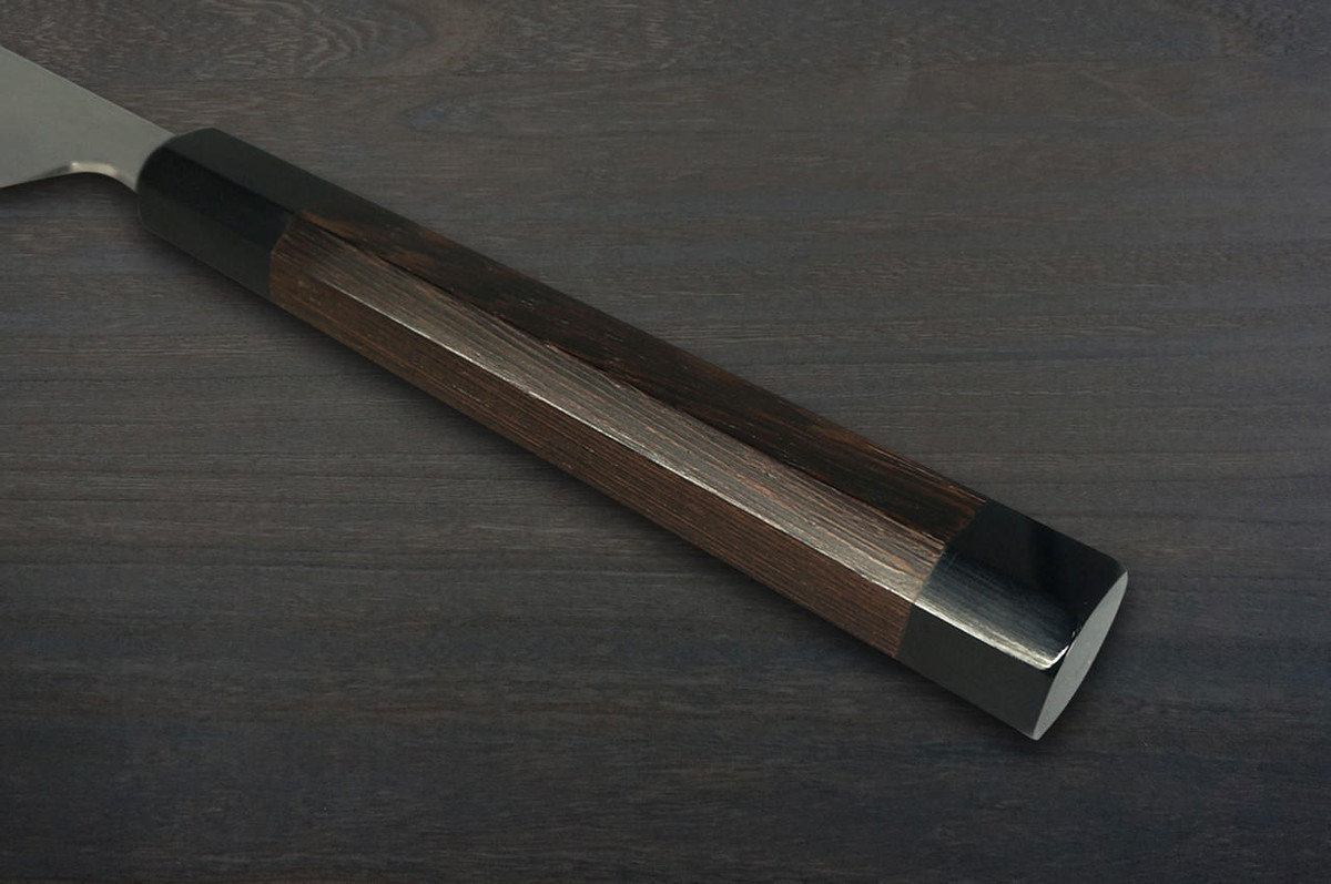 Sakai Takayuki ZANGETSU Honyaki Ginsan Japanese Chefs Mirrored Sakimaru-TakohikiSashimi 390mm with Wenge Handle and Saya Sheath