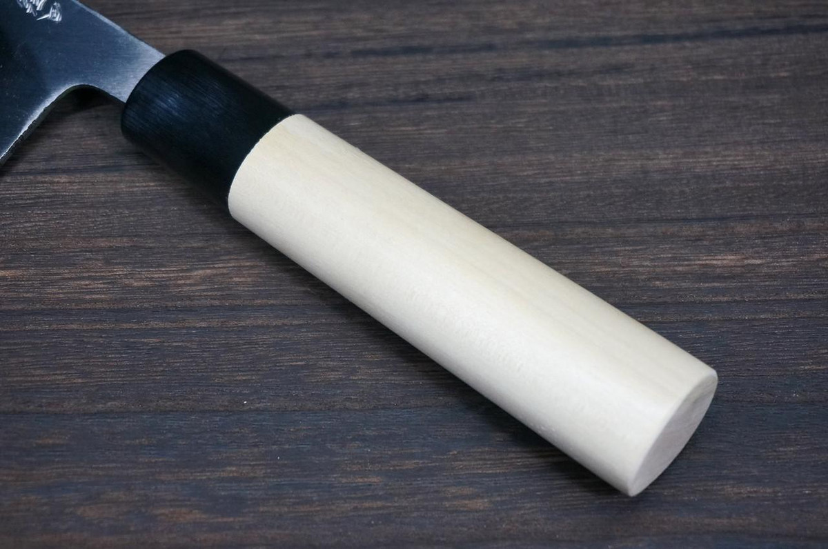 Sakai Takayuki Kasumitogi Buffalo Tsuba Engraving Art Japanese Chef's Deba Knife 210mm Sojou-no-Koi(Carp on Board) 