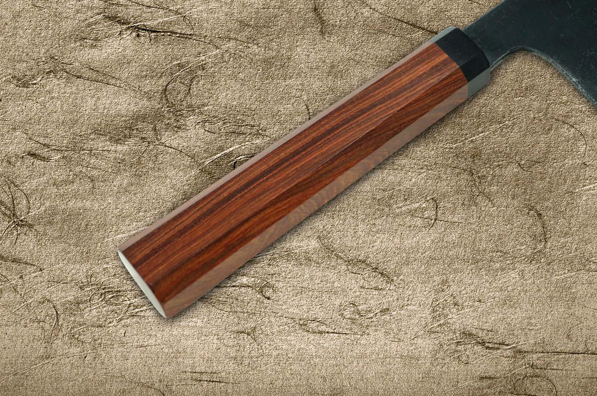 Sakai Takayuki Tokujyo Supreme White 2 steel Kurouchi Wide Bunka Knife 180mm with Bubinga and Ebony Handle