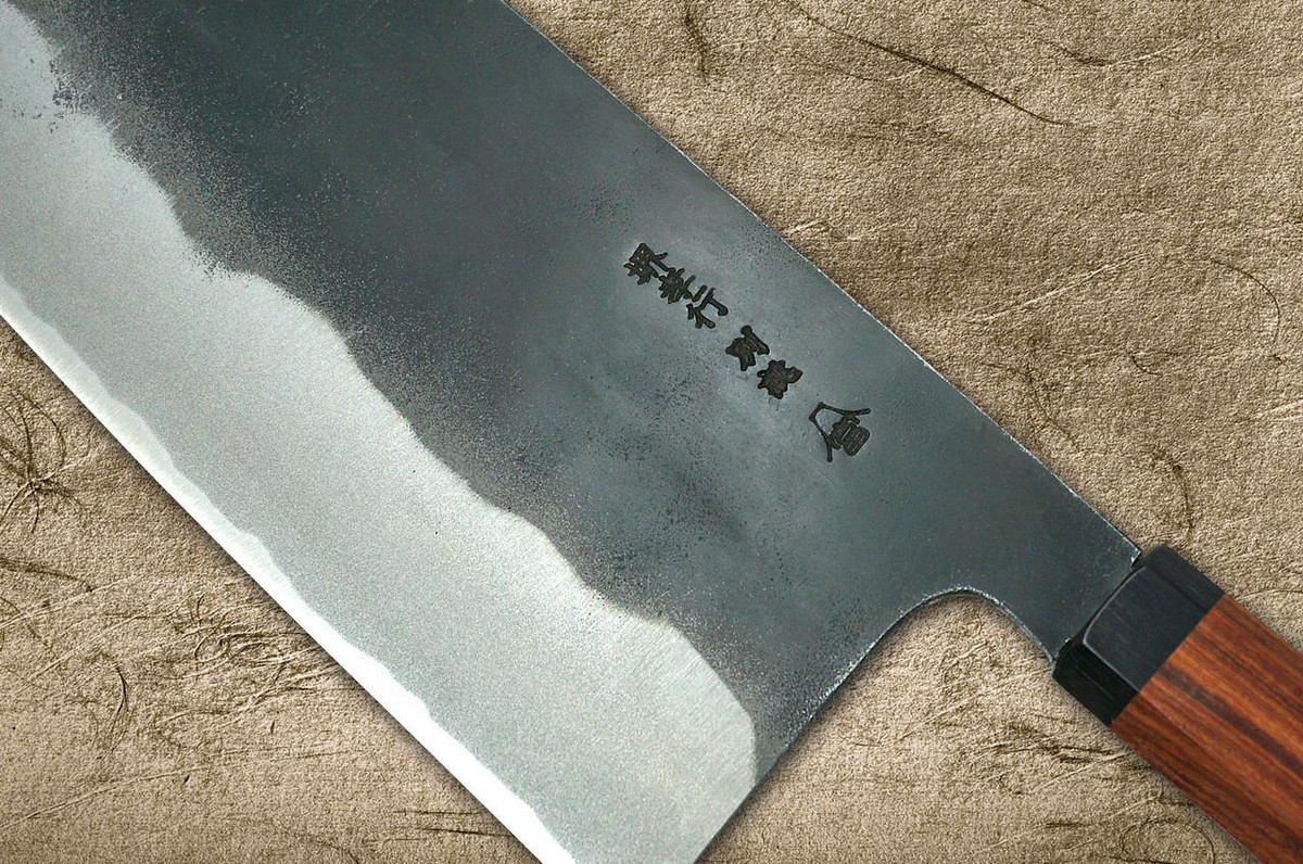 Sakai Takayuki Tokujyo Supreme White 2 steel Kurouchi Wide Bunka Knife 180mm with Bubinga and Ebony Handle