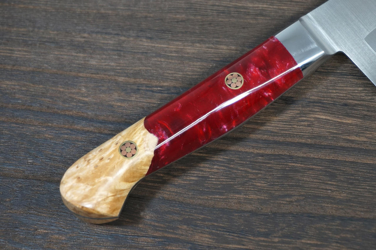 Sakai Takayuki Grand Chef SP-Type III Japanese Chefs Gyuto Knife 210mm Volcano-Red Stabilized Hybrid Resin Handle