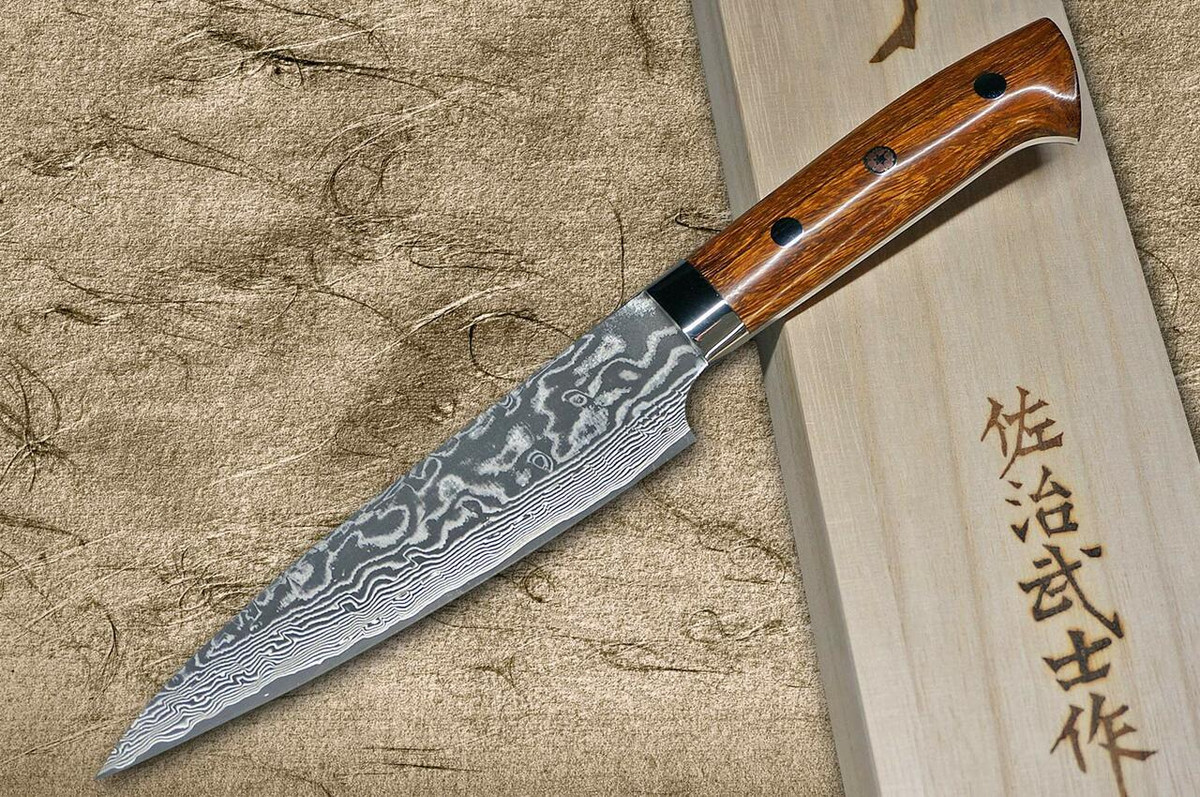 Takeshi Saji R2SG2 Black Damascus IR Japanese Chefs Petty KnifeUtility 150mm with Desert Ironwood Handle