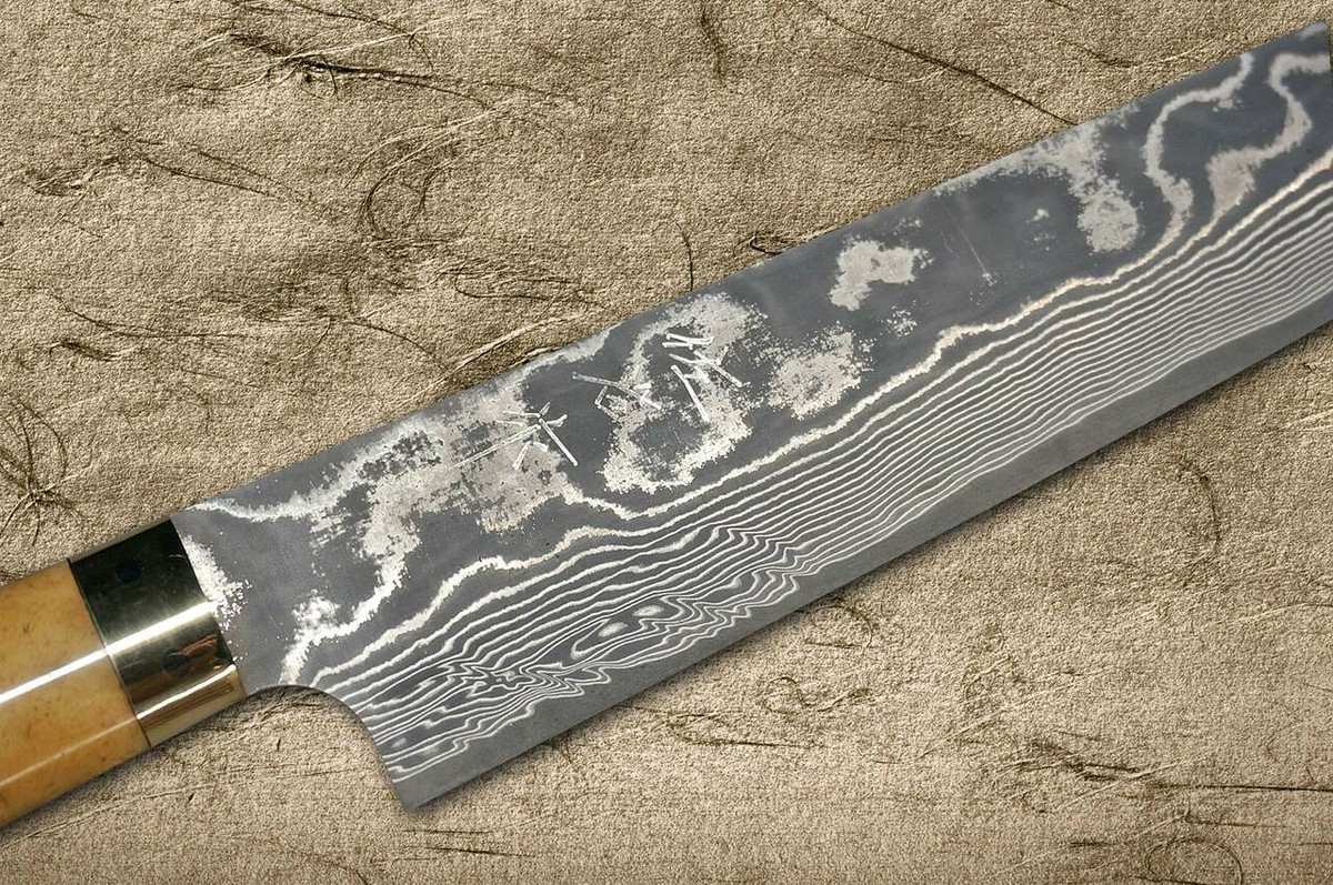 Takeshi Saji VG10 Black Damascus DHM Japanese Chefs SlicerSujihiki 270mm with Brown Antler Handle