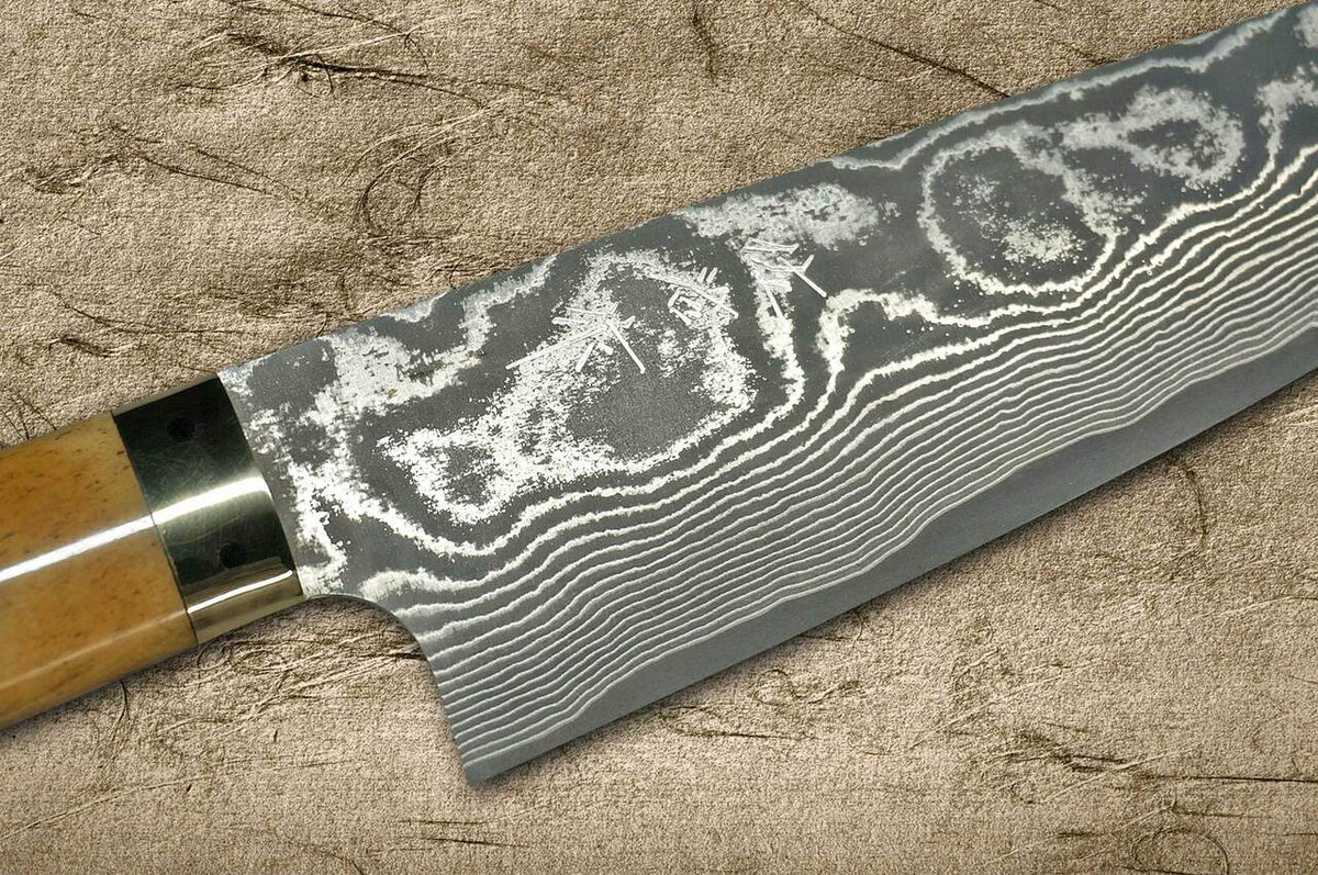 Takeshi Saji VG10 Black Damascus DHM Japanese Chefs Santoku Knife 180mm with Brown Antler Handle