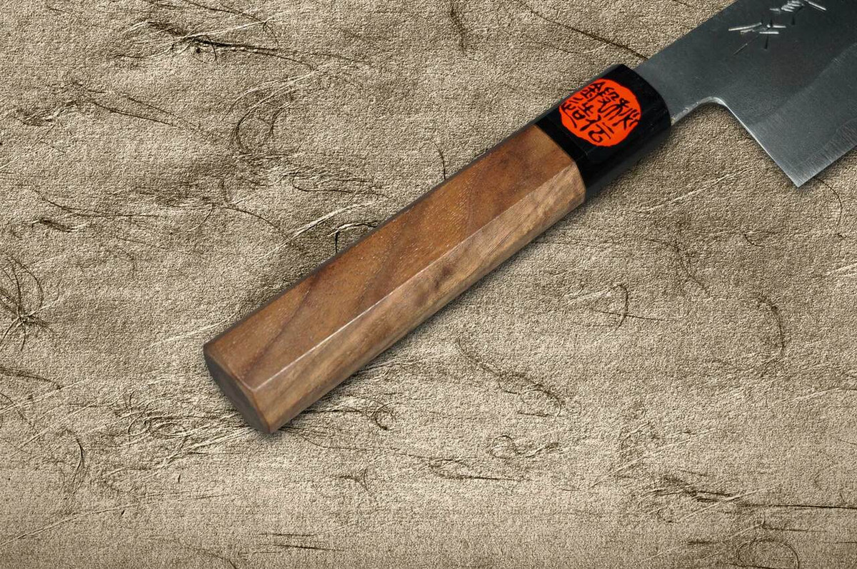 Shigeki Tanaka Ginsan Silver 3 Steel Kurouchi Japanese Chefs Hakata Knife 180mm with Walnut Handle