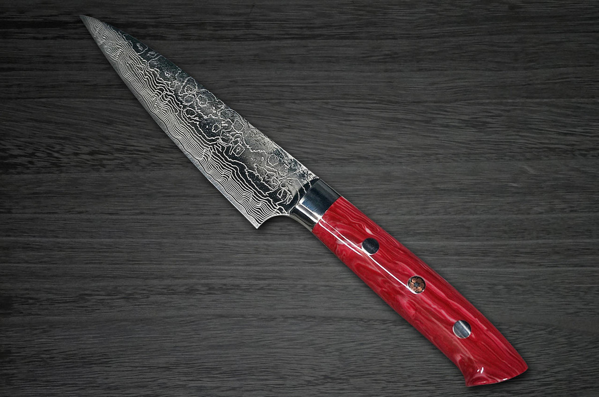 Takeshi Saji R2 Diamond Finish Damascus TCR Japanese Chefs Petty KnifeUtility 150mm with Red Turquoise Handle