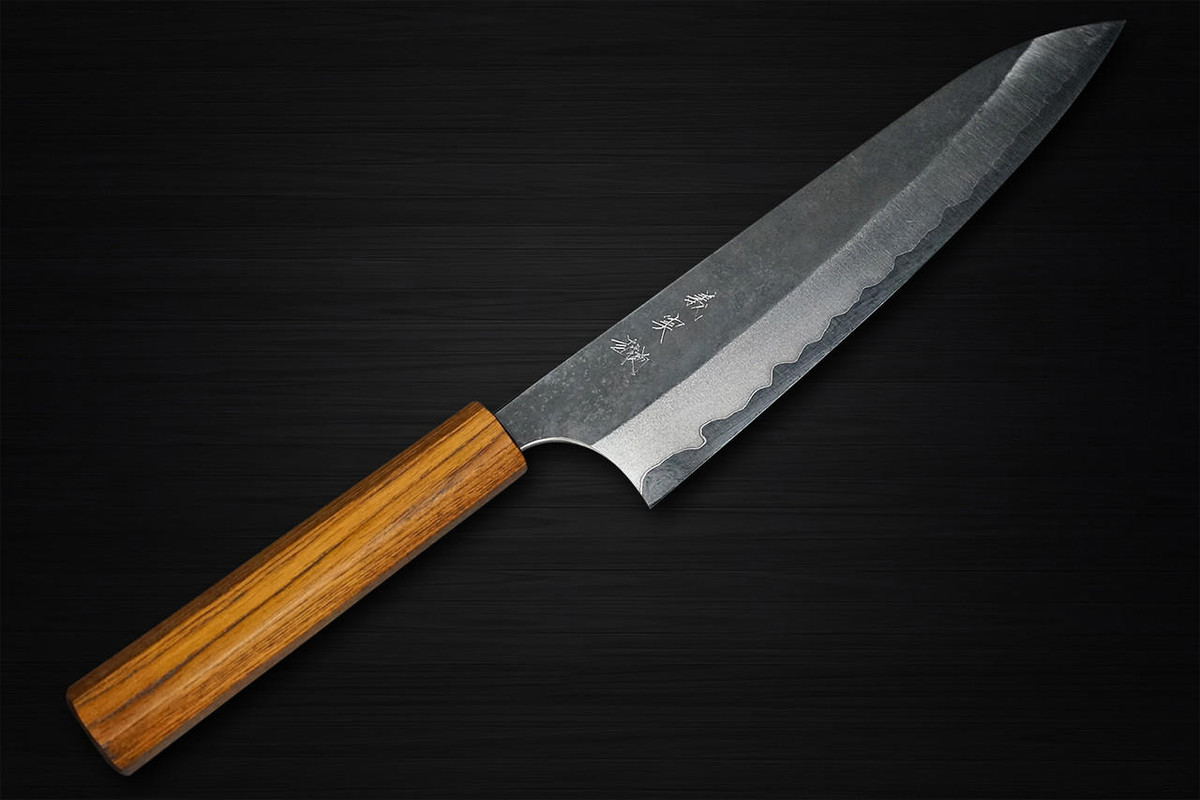 Yoshimi Kato Aogami Super Clad Kurouchi EJ8N Japanese Chef's Gyuto Knife 210mm with Urushi Lacquered Enju Handle 
