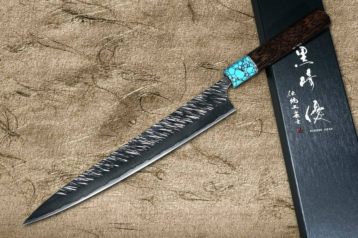 Yu Kurosaki SPG2 Clad FUJIN WA WGTCA Japanese Chefs SlicerSujihiki 240mm with Blue Turquoise and Wenge Handle