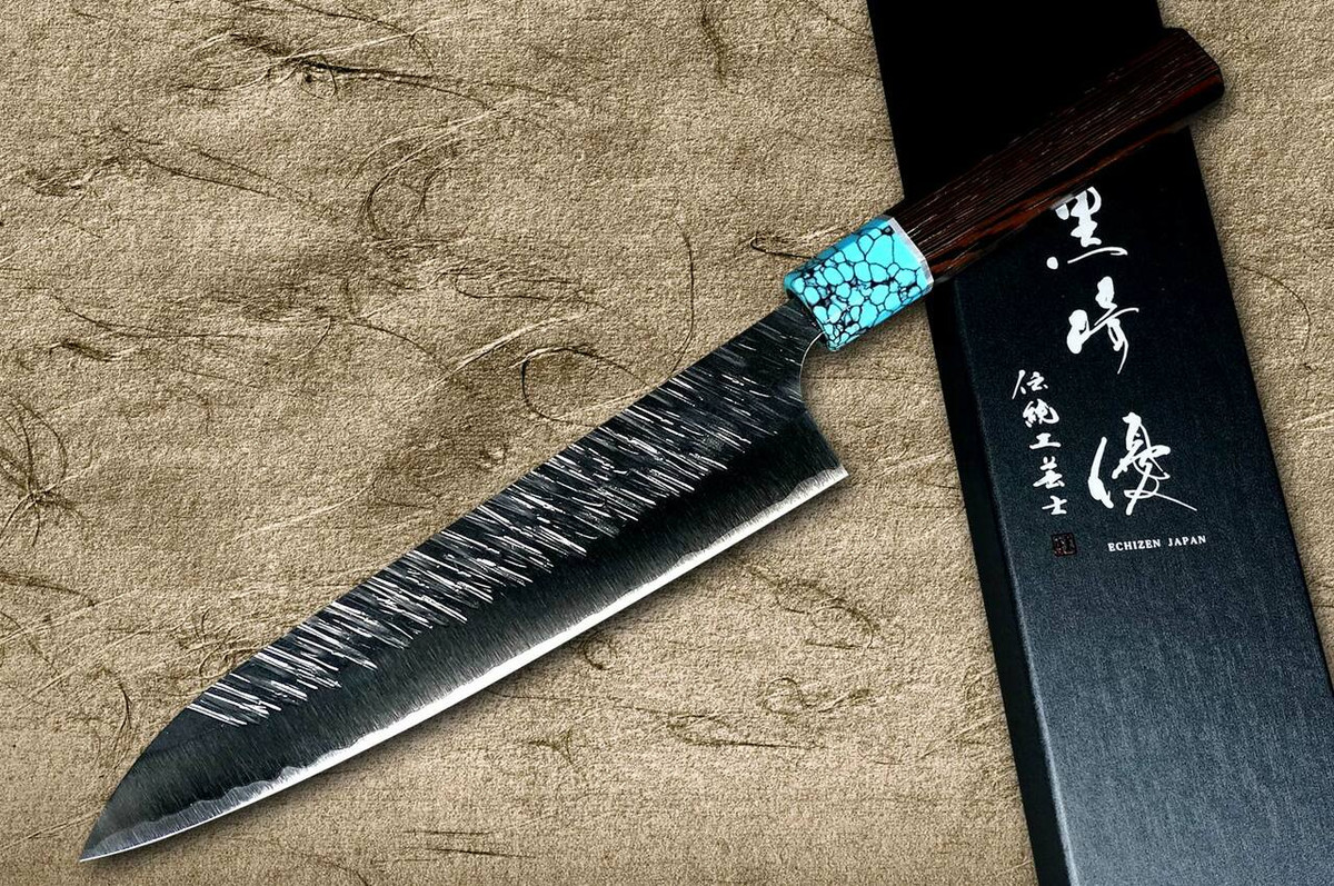 Yu Kurosaki SPG2 Clad FUJIN WA WGTCA Japanese Chefs Gyuto Knife 210mm with Blue Turquoise and Wenge Handle