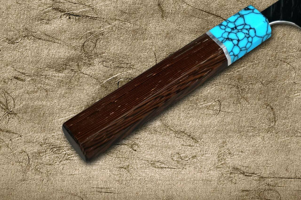 Yu Kurosaki SPG2 Clad FUJIN WA WGTCA Japanese Chefs Petty KnifeUtility 120mm with Blue Turquoise and Wenge Handle