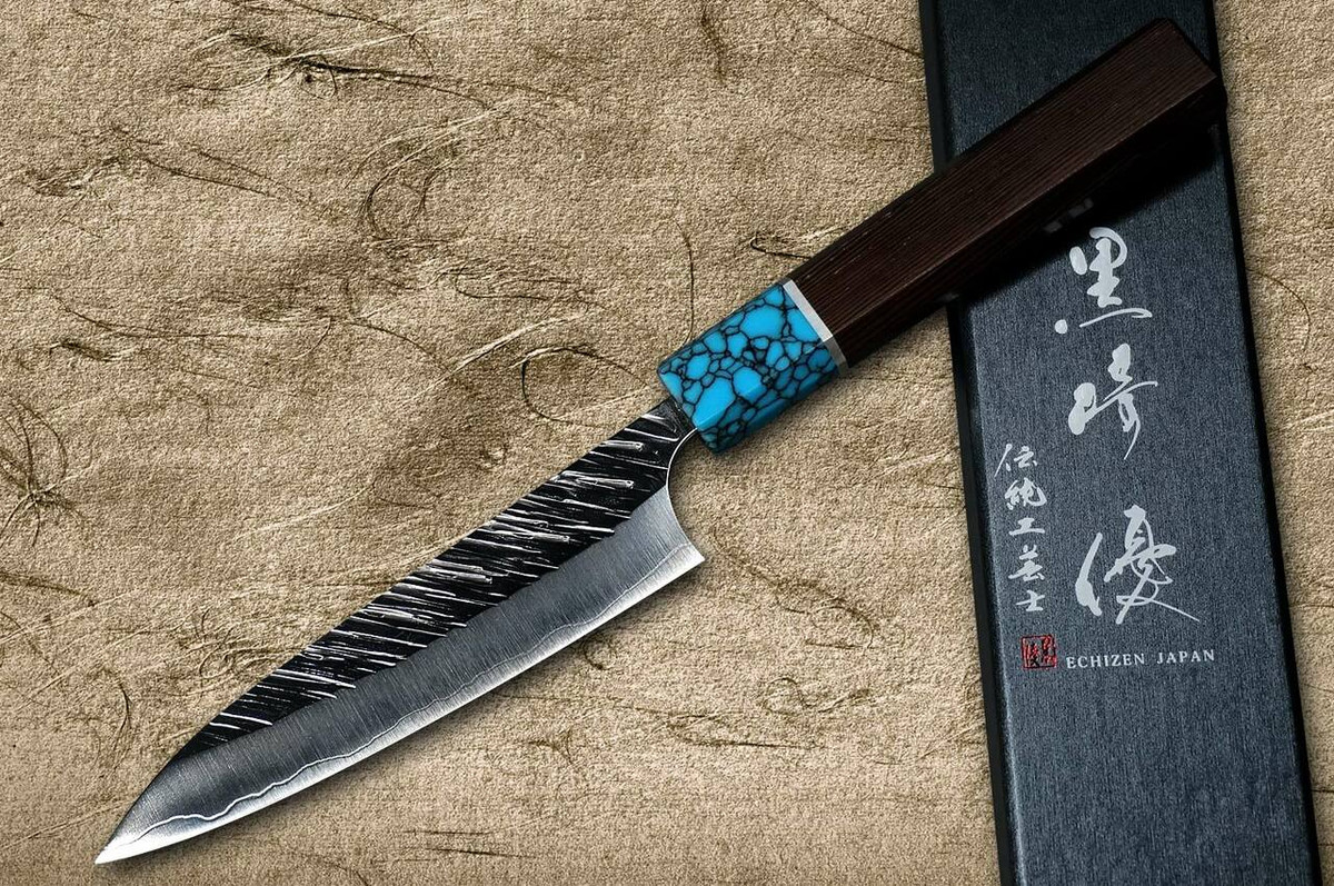 Yu Kurosaki SPG2 Clad FUJIN WA WGTCA Japanese Chefs Petty KnifeUtility 120mm with Blue Turquoise and Wenge Handle