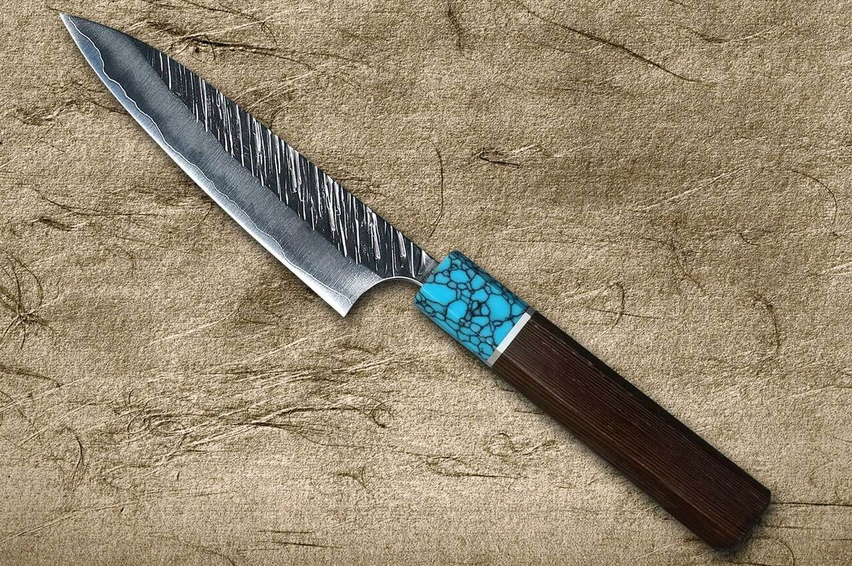 Yu Kurosaki SPG2 Clad FUJIN WA WGTCA Japanese Chefs Petty KnifeUtility 120mm with Blue Turquoise and Wenge Handle