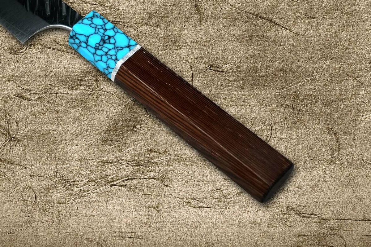 Yu Kurosaki SPG2 Clad FUJIN WA WGTCA Japanese Chefs Petty KnifeUtility 120mm with Blue Turquoise and Wenge Handle