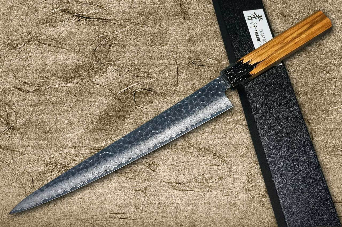 Sakai Takayuki 33-Layer VG10 Damascus Urushi Chefs SlicerSujihiki 240mm with Japanese Lacquered Oak Handle KOKUSHIN
