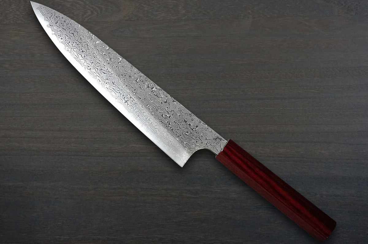 Kei Kobayashi R2 Damascus Special Finished CS Japanese Chefs Gyuto Knife 210mm Black with Red Lacquered Wood Handle