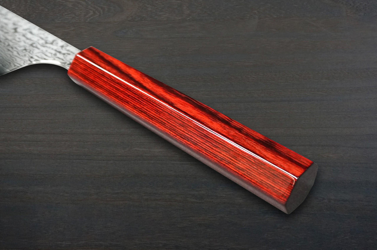 Kei Kobayashi R2 Damascus Special Finished CS Japanese Chefs Gyuto Knife 210mm Black with Red Lacquered Wood Handle