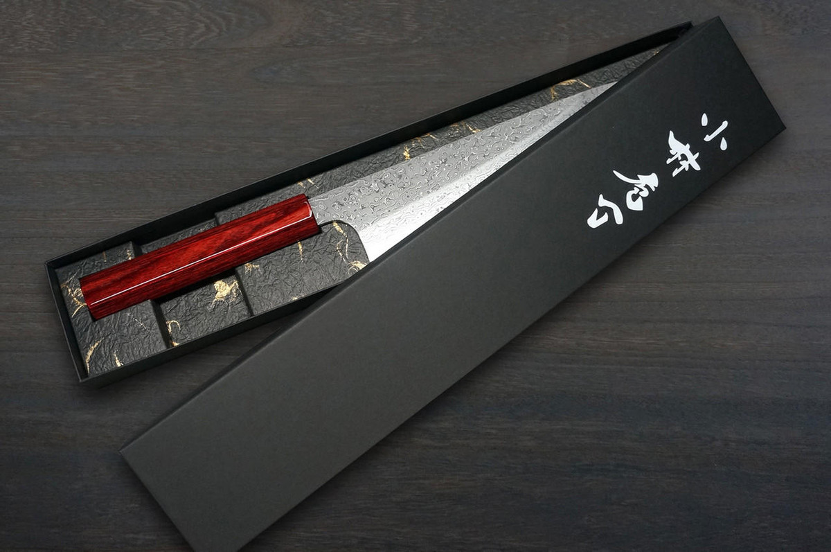 Kei Kobayashi R2 Damascus Special Finished CS Japanese Chefs Gyuto Knife 210mm Black with Red Lacquered Wood Handle
