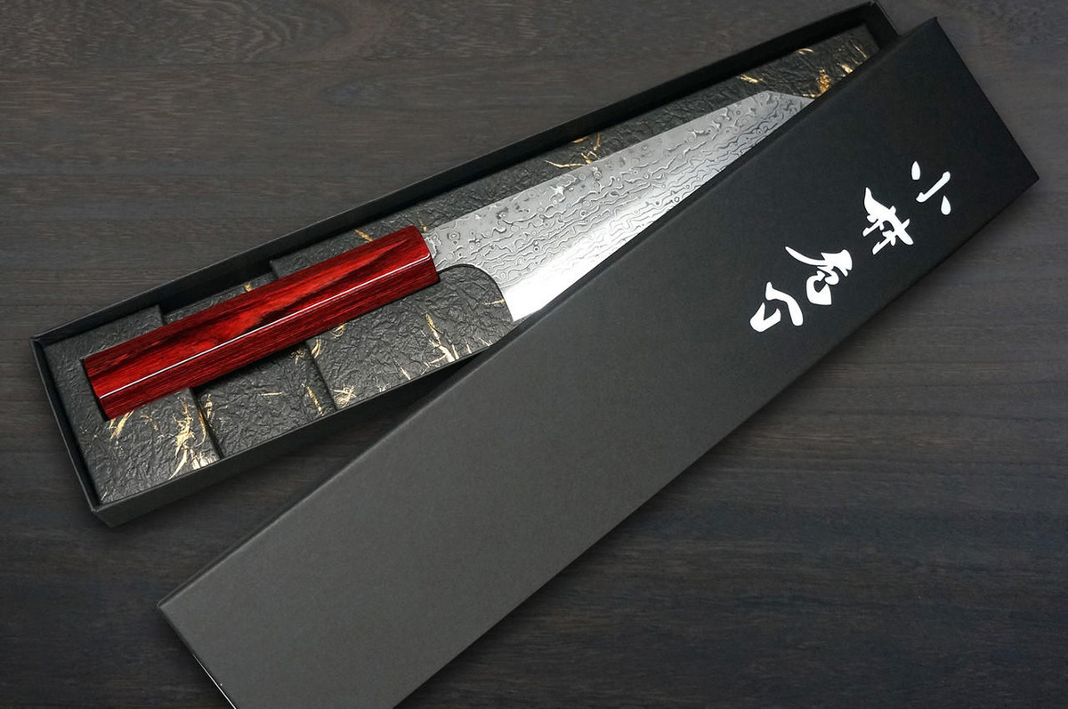 Kei Kobayashi R2 Damascus Special Finished CS Japanese Chefs Bunka Knife 170mm Black with Red Lacquered Wood Handle