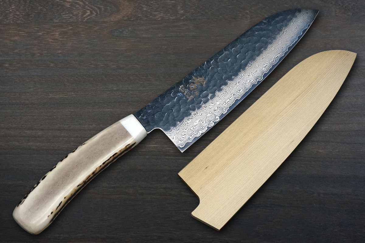 Sakai Takayuki 33-Layer VG10 Damascus DHW Japanese Chefs Santoku Knife 180mm with White Antler Handle
