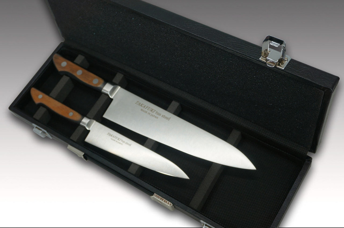Sakai Takayuki TUS Steel Japanese Chefs Knife SET in Gift Box Petty 150mm - Gyuto 210mm - Attache Case