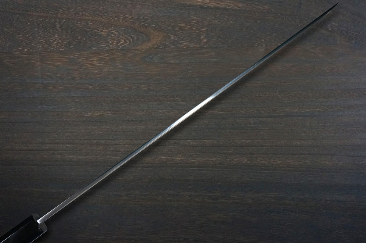 Sakai Takayuki ZANGETSU ENTEN Ginsan Damascus Japanese Chef's Sakimaru-Takohiki(Sashimi) 360mm with Double Water Buffalo Ring Wenge Handle and Saya Sheath 