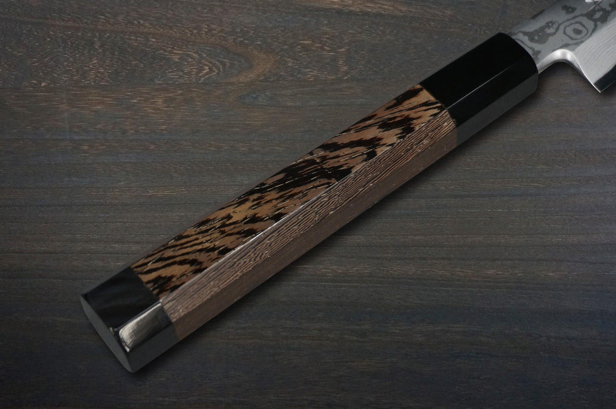 Sakai Takayuki ZANGETSU ENTEN Ginsan Damascus Japanese Chef's Sakimaru-Takohiki(Sashimi) 360mm with Double Water Buffalo Ring Wenge Handle and Saya Sheath 