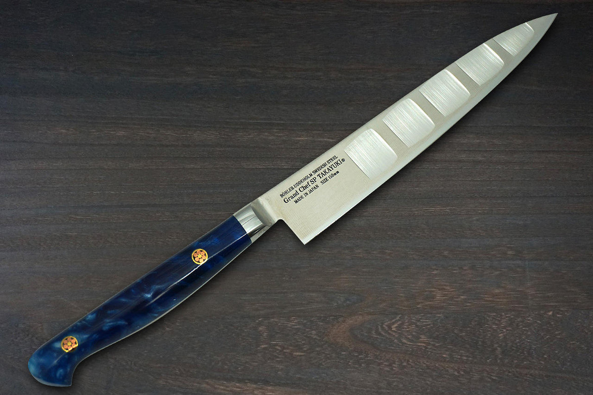 Sakai Takayuki Grand Chef SP-Type III Japanese Chefs Petty KnifeUtility 150mm Ocean-Blue Stabilized Hybrid Resin Handle